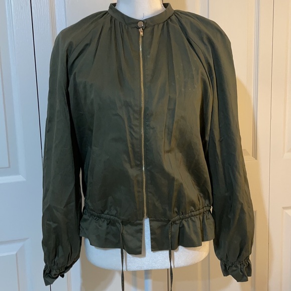 H&M Women’s SZ 8 Olive Green Front Zip Blazer Draw String Waist Lined Jacket - Picture 13 of 13